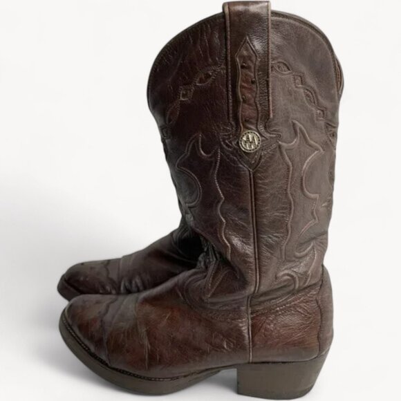 Montana Red Burgundy Ostrich Leather Western Cowboy Biker Boots Men's 7.5 E - Picture 5 of 8